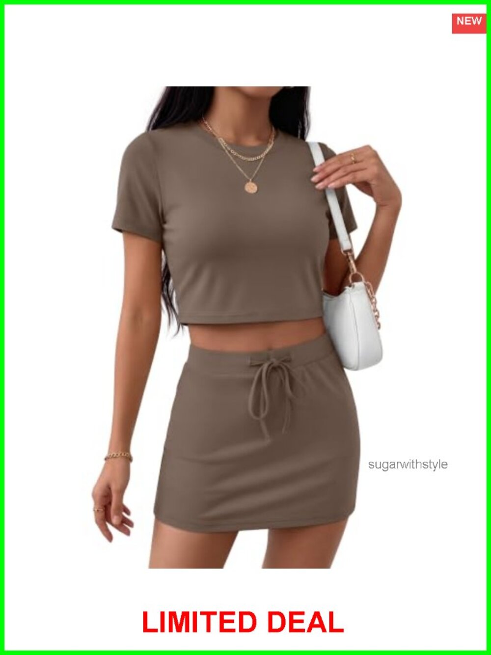 2 Piece Skort Set Cotton Spandex Workout Top & Bottom Activewear